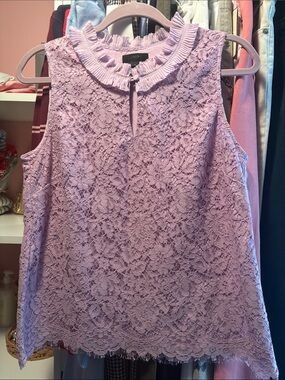 J. Crew Lavender Lace Ruffled Neck Sleeveless Shell